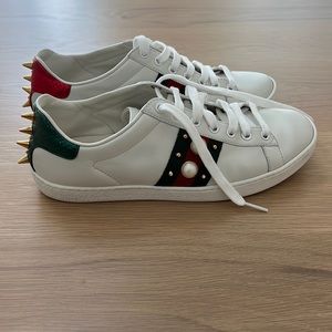 Womens Gucci Ace Studded Leather Sneaker size 38